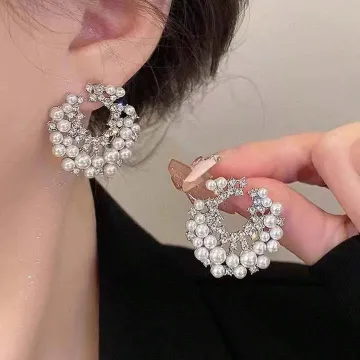 Unique Design Zircon Pearl Round Earrings 